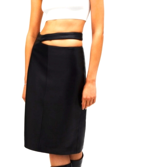 Soft Leather Pencil Skirt With Side Cut OutSize XS